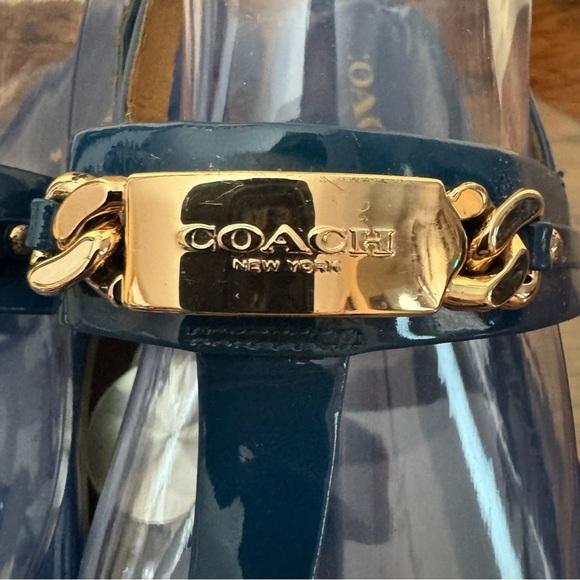 COACH Caterine Blue Patent Leather T-Strap Thong Sandals - Picture 6 of 16